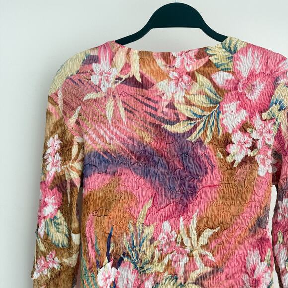 Vintage Y2K Lillie Rubin Top Medium Fairy Floral Rhinestone Crinkle Bell Sleeve - Picture 9 of 11